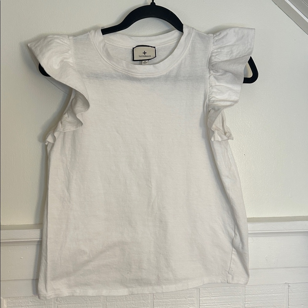 Tuckernuck White Kaia Flutter Sleeve Blouse 100% cotton natural fiber, Small - Picture 3 of 8